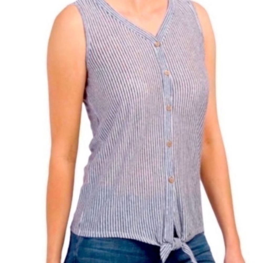 Striped Sleeveless Button-Down Top